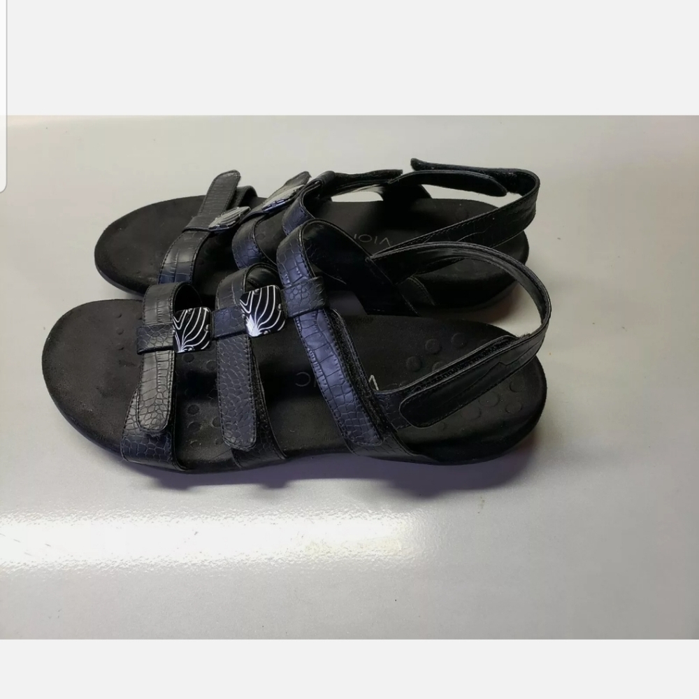 Vionic Sandals Size 10 Women's Amber Adjustable Orthaheel Black Comfort Shoes - Picture 6 of 9